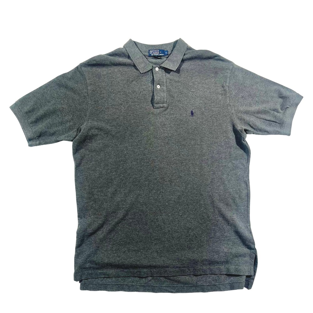 Polo Ralph Lauren Mens XL Gray Short Sleeve Pique Polo Shirt Purple Pony Logo